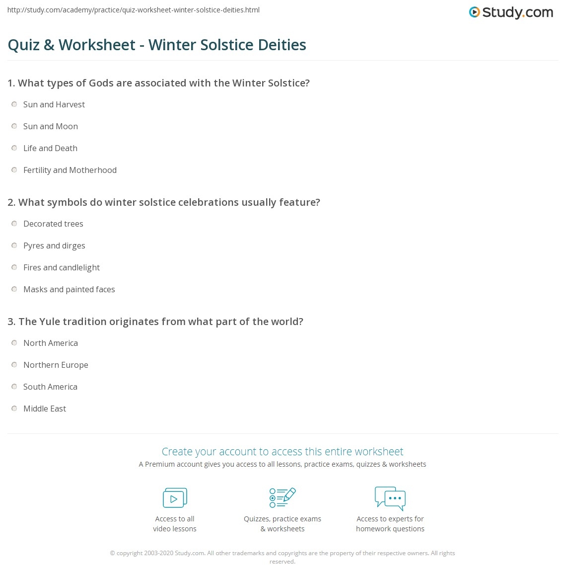 Winter Solstice Quiz Worksheet For Kids Study