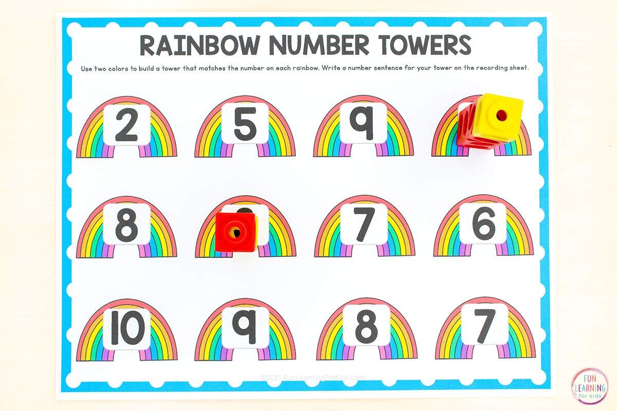 Rainbow Number Towers Free Printable Math Activity Rainbow Number Towers Free Printable Math Activity