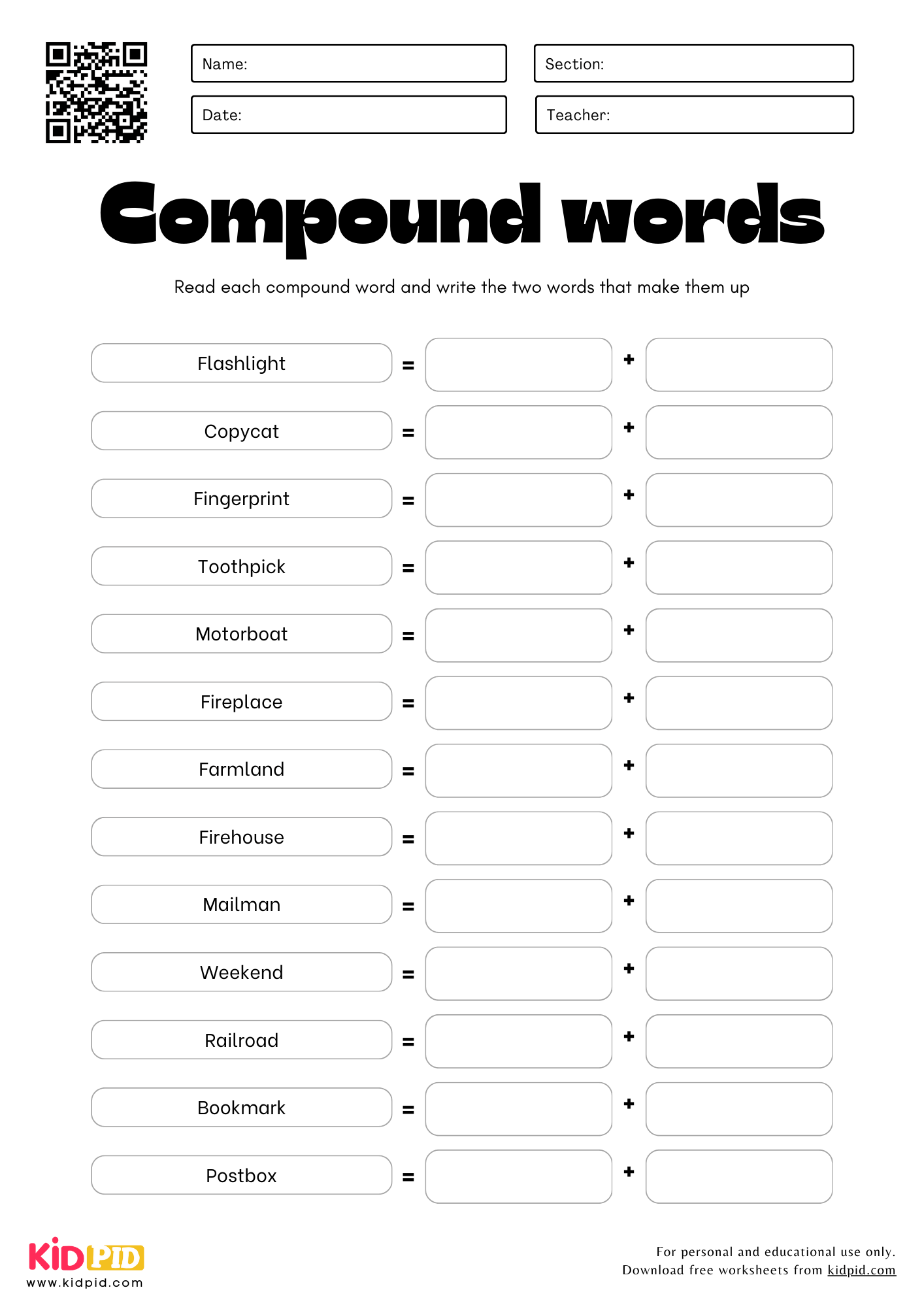 Read And Write The Two Compound Words Worksheets For Grade 2 Kidpid