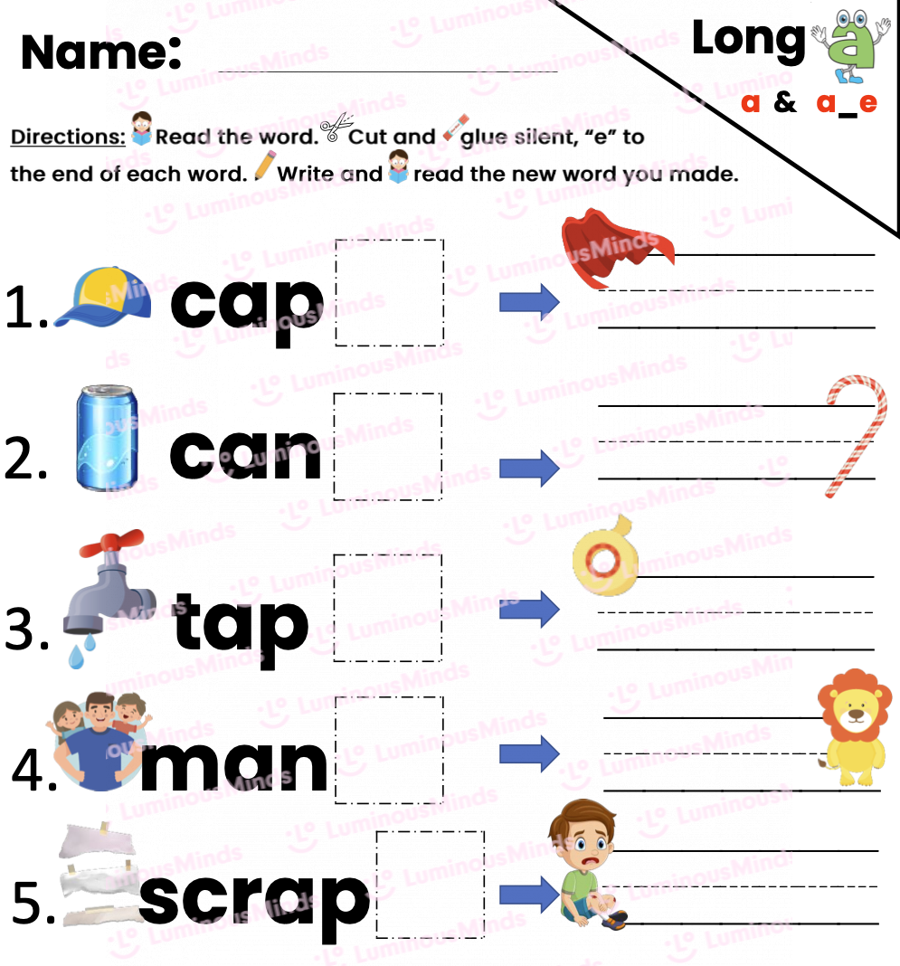 Reading Comprehension Worksheets Long A Worksheet Cut And Paste With A And A E Vowels Worksheets Printable Long And Short Vowel Phonics Practice