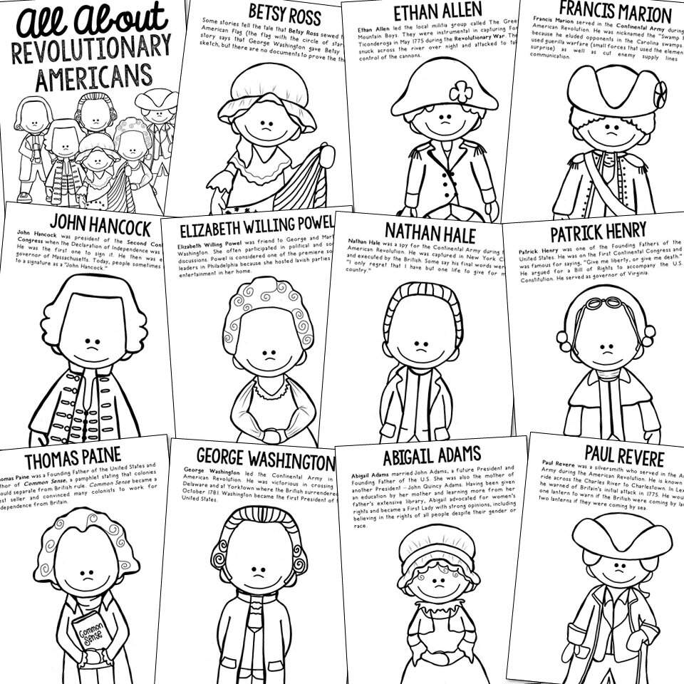 Revolutionary War Americans For Kids Poster Set Homeschool Social Studies Printable Worksheets History Notes Bulletin Board Lesson Etsy