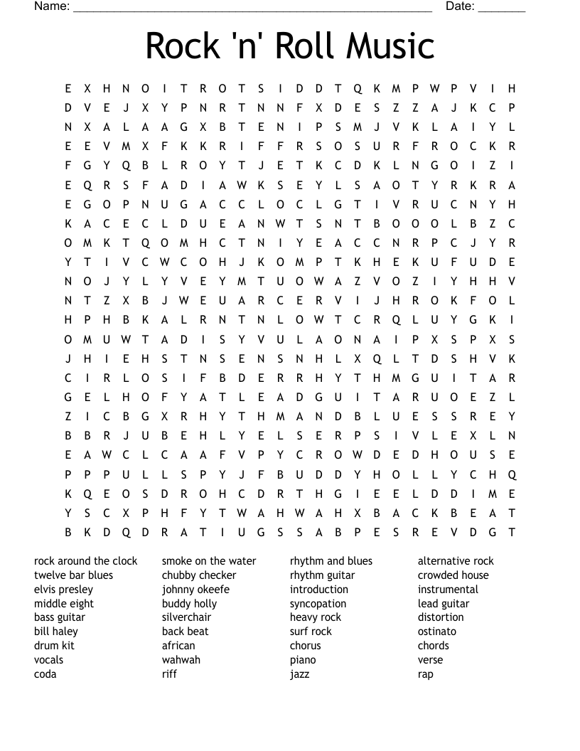 Rock N Roll Music Word Search WordMint Rock N Roll Music Word Search WordMint