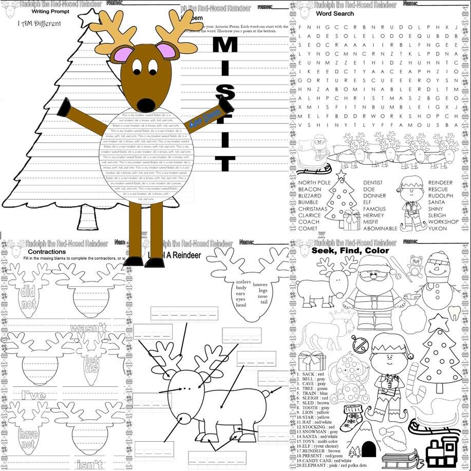 Rudolph The Red Nosed Reindeer Christmas Fun Worksheets Math Labeling NO PREP Made By Teachers