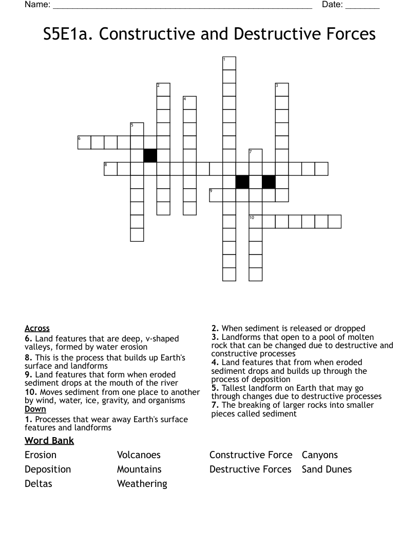 S5E1a Constructive And Destructive Forces Crossword WordMint