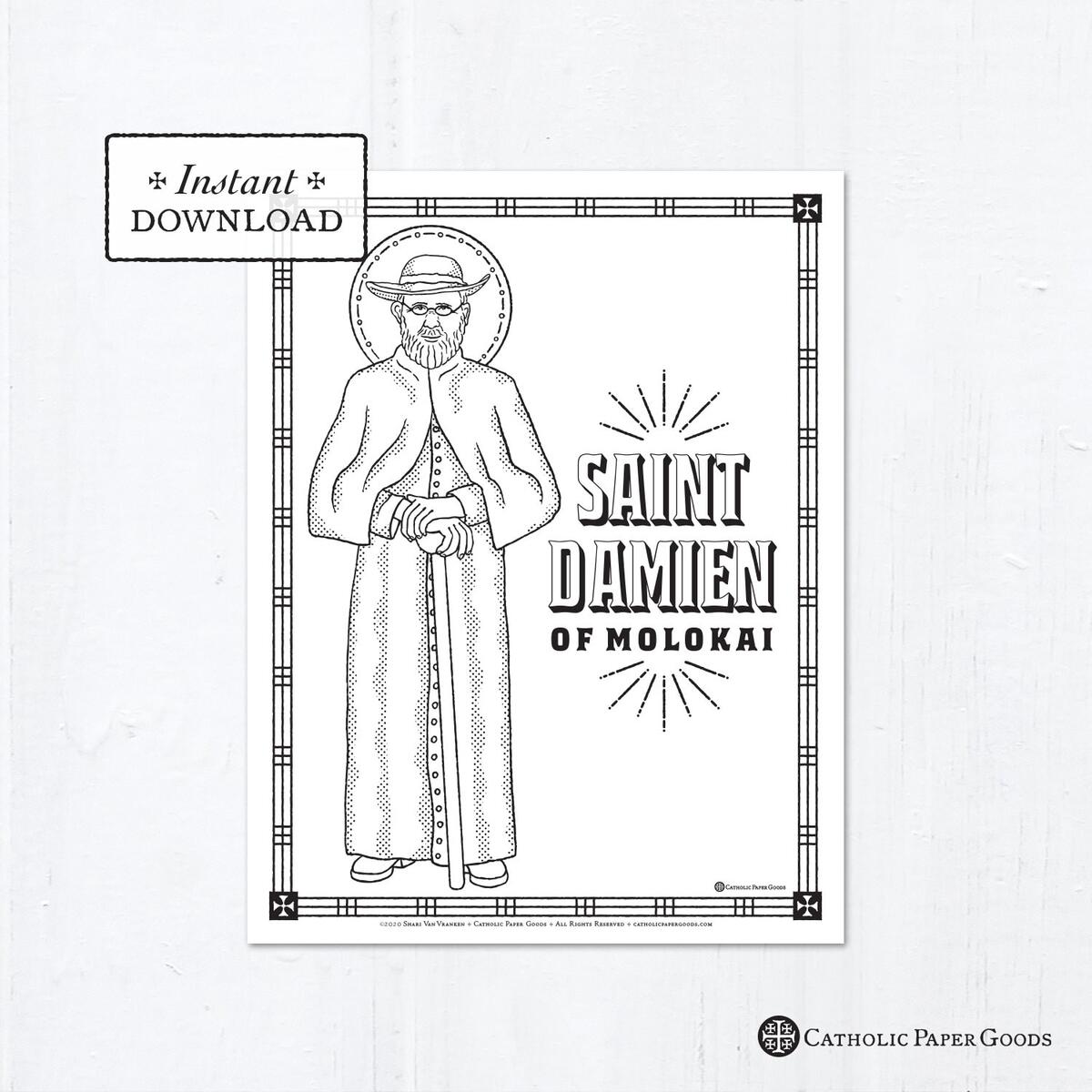 Saint Damien Of Molokai Coloring Page Catholic Saints PDF Digital Download