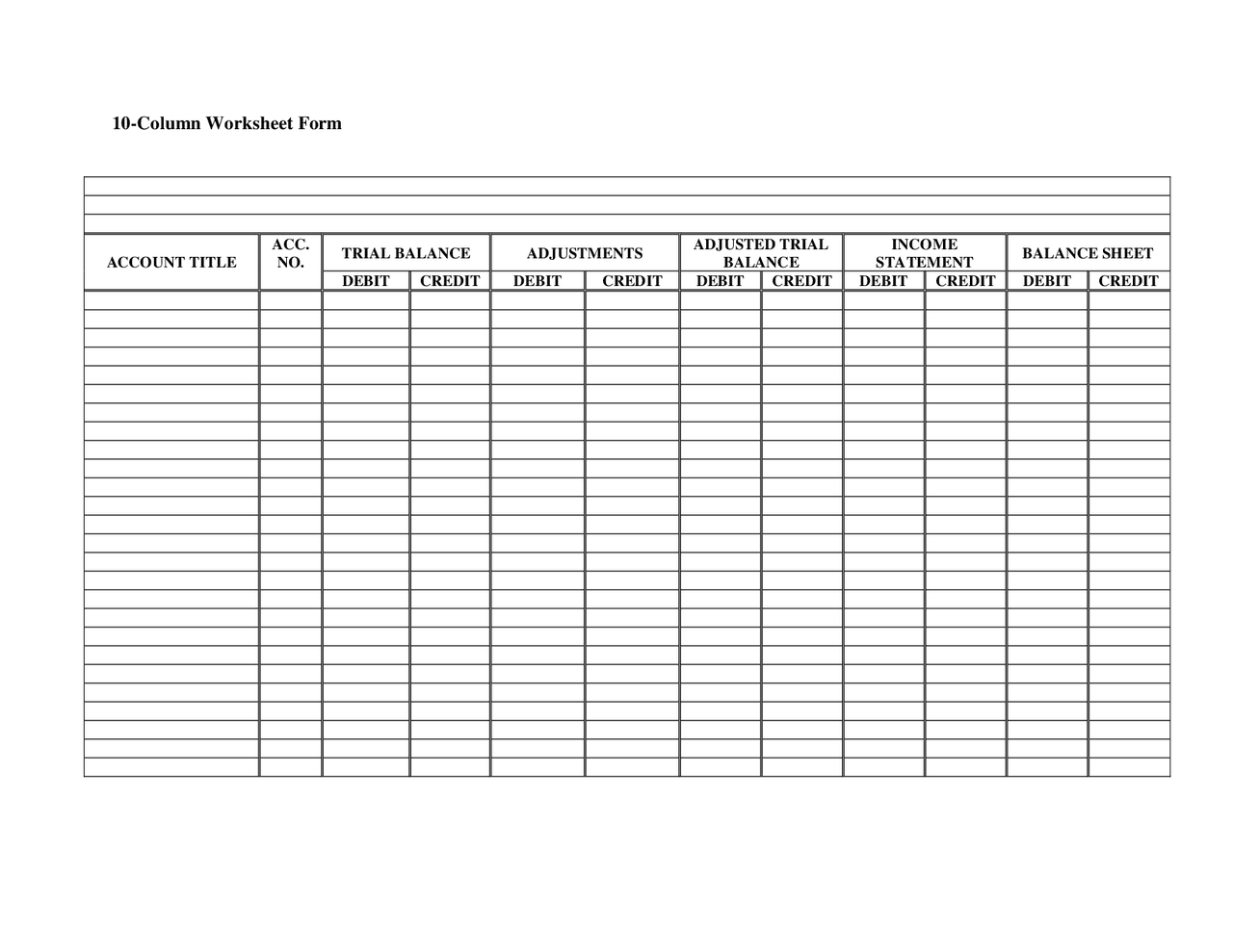Sample 10 Column Worksheet Form For Accounting Exercises Business Accounting Docsity