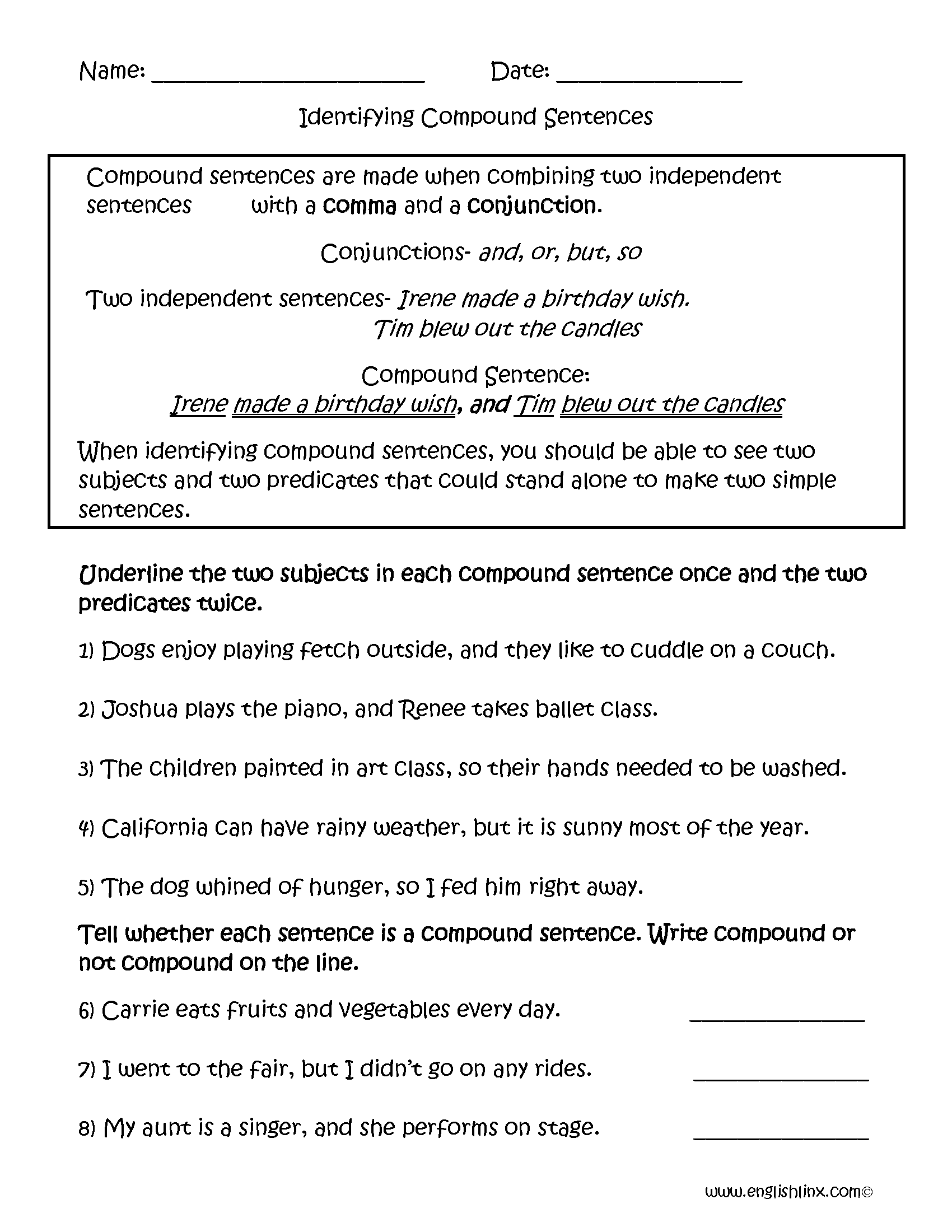 Simple And Compound Sentences Activity For YEAR 6 Worksheets Library