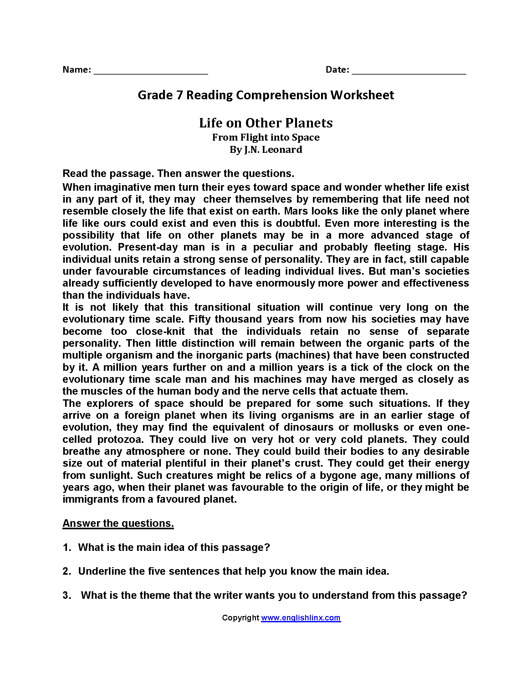 Seventh Grade Reading Worksheets Vocabulary Fluency Practice 16 Comprehension Reading English Worksheets Free PDF At Worksheets Library