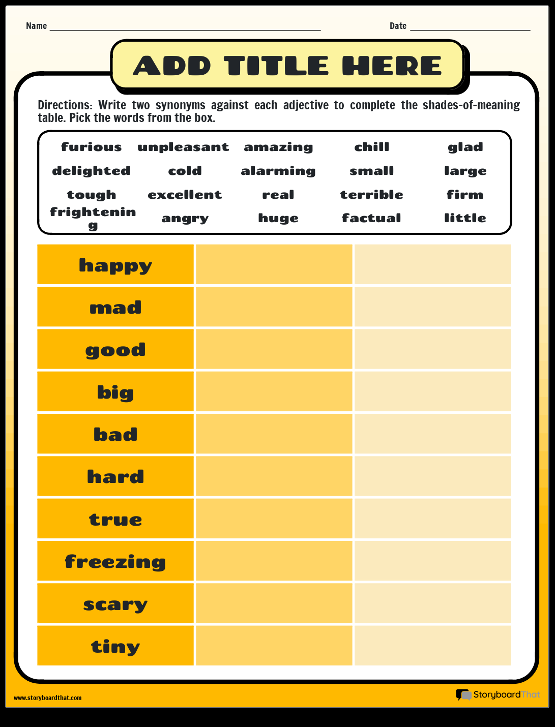 Shades Of Meaning Storyboard That Worksheets Shades Of Meaning Storyboard That Worksheets