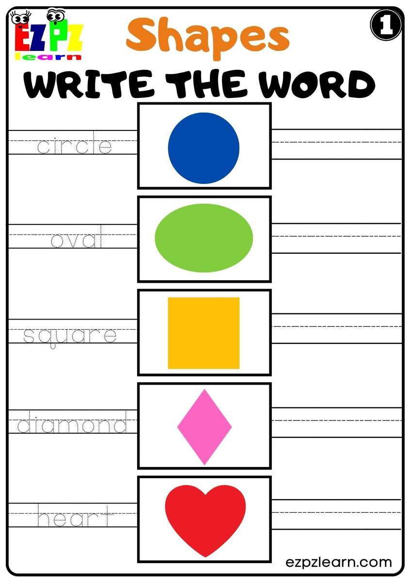 Shapes Word Write The Word Worksheet For Home Schooling Kindergarten And ESL Set 1 Free PDF Download Ezpzlearn Shape Tracing Worksheets Kindergarten