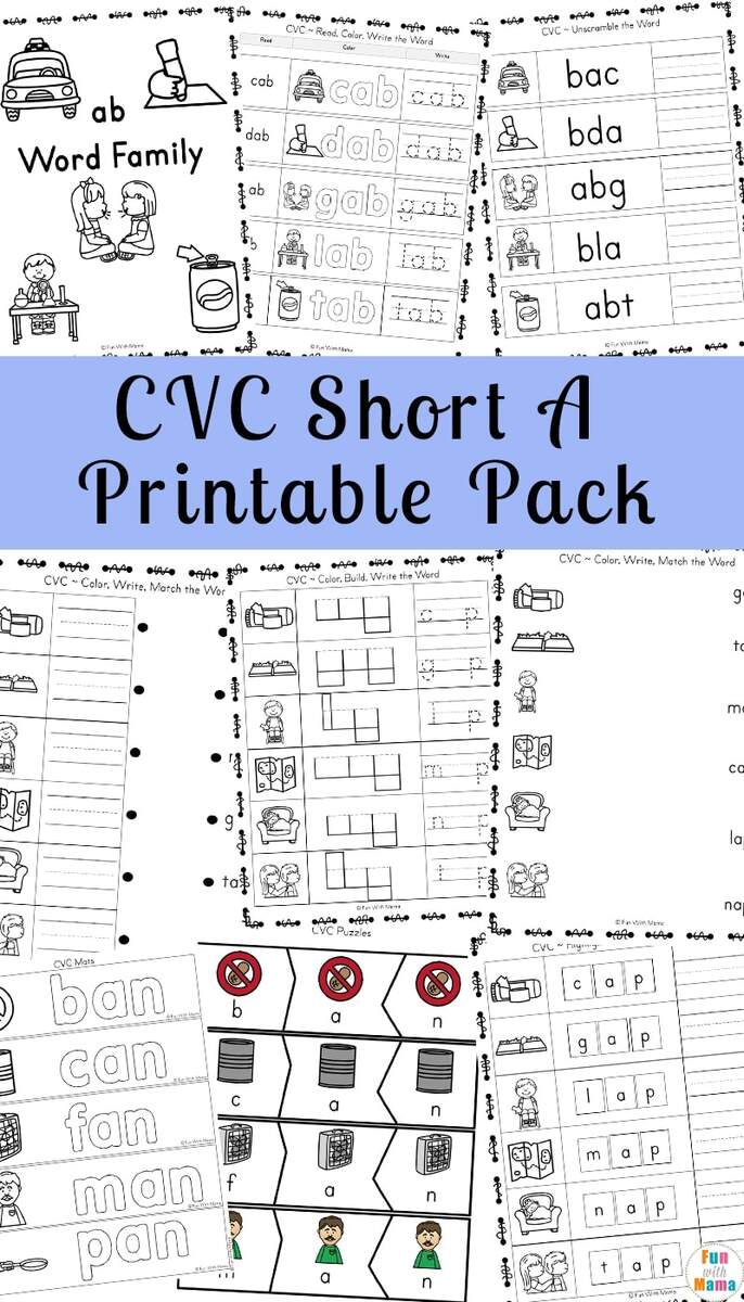 Short A Worksheets CVC Words