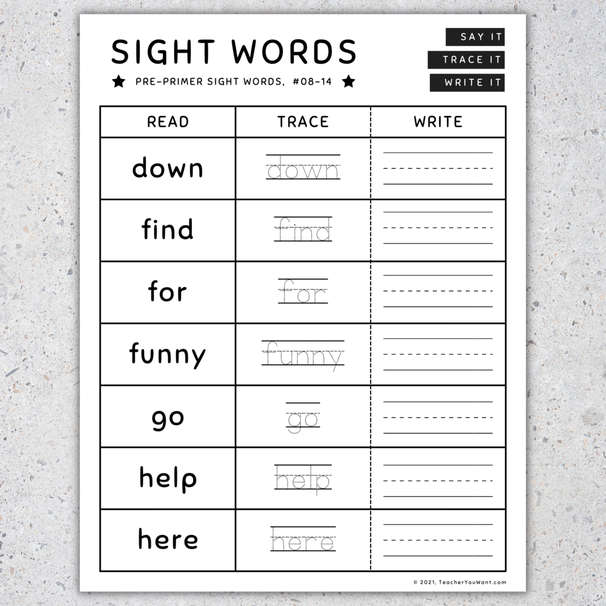 Sight Words Read Trace And Write Worksheets Pre primer Primer SET 4 Made By Teachers