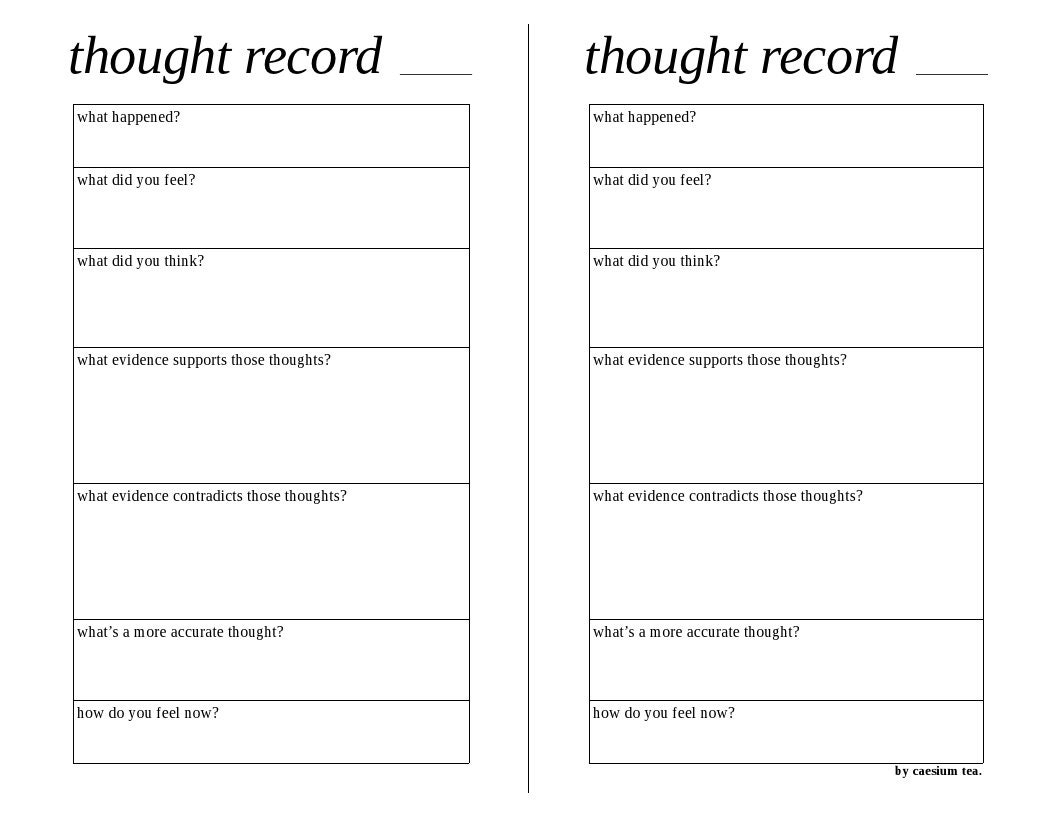 Simple Horizontal Thought Record Worksheet For Cognitive Behavioral Therapy CBT Mental Health Journaling Printable Half Letter Size Etsy