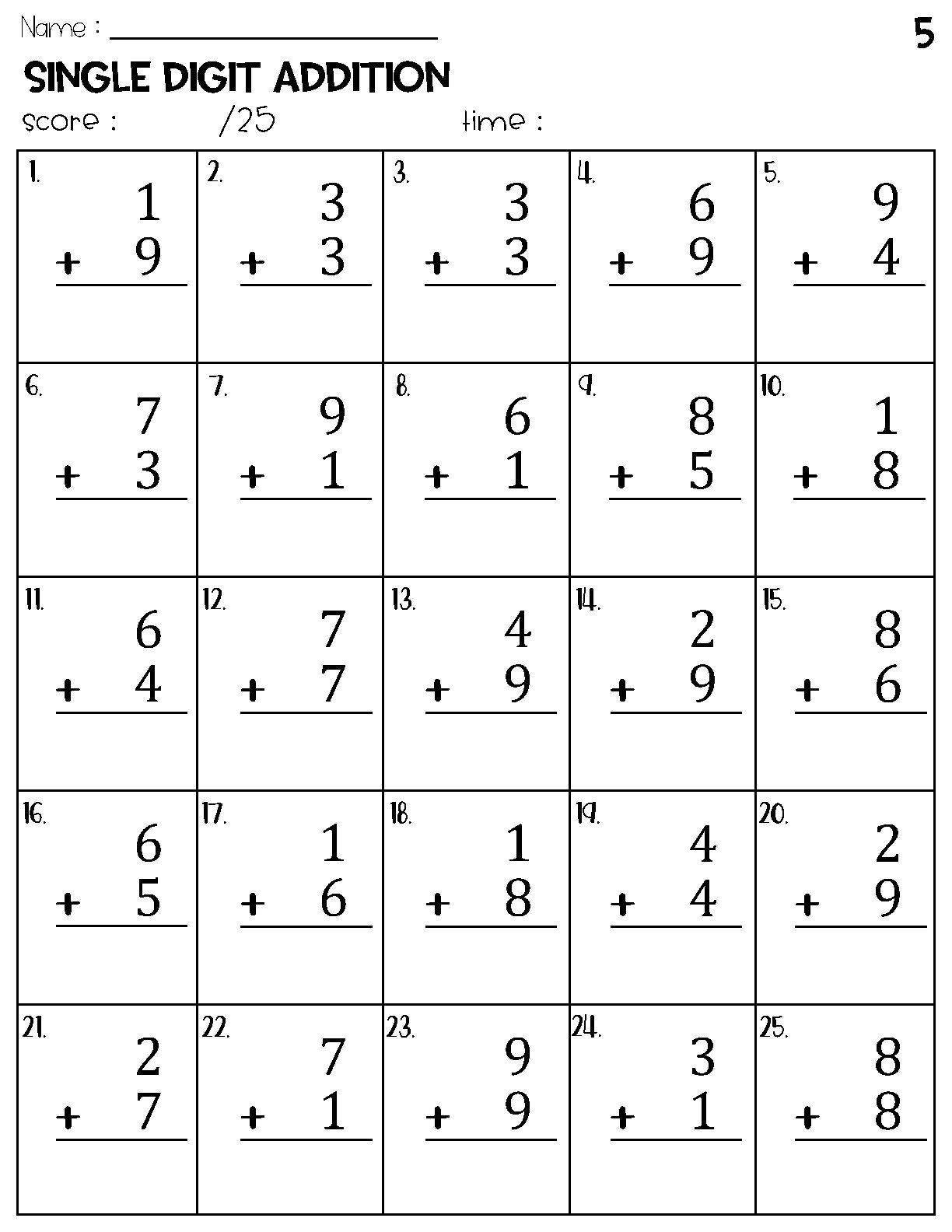 Single Digit Addition Worksheets Etsy Israel