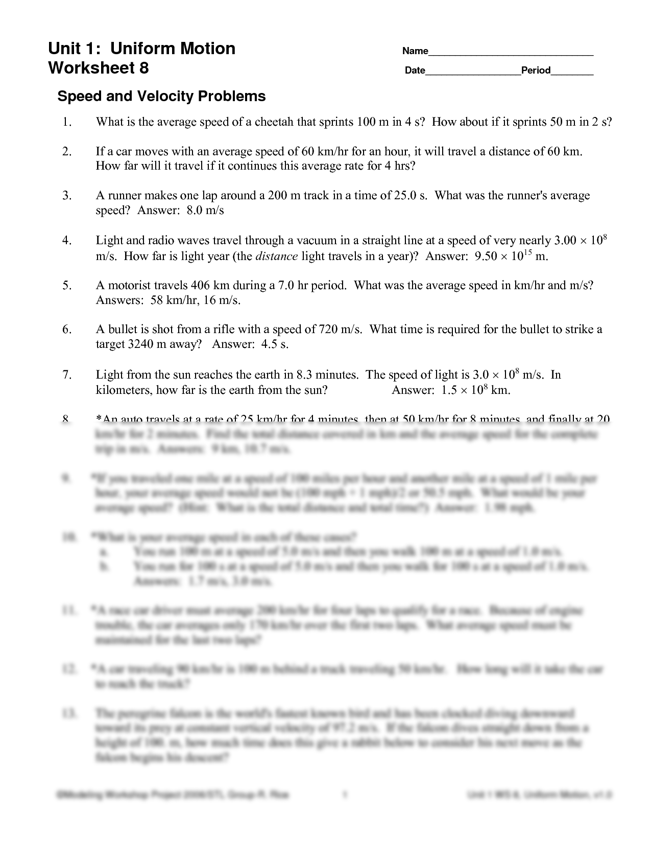 Speed Distance Time Worksheet WordMint