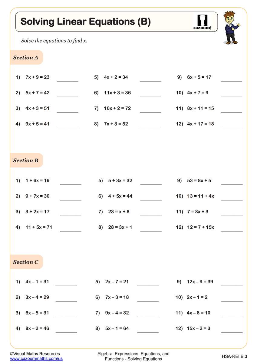 Solving Equations Worksheets Solving Linear Equations Worksheets Printable Solving Quadratic Equations Worksheets Cazoom Maths