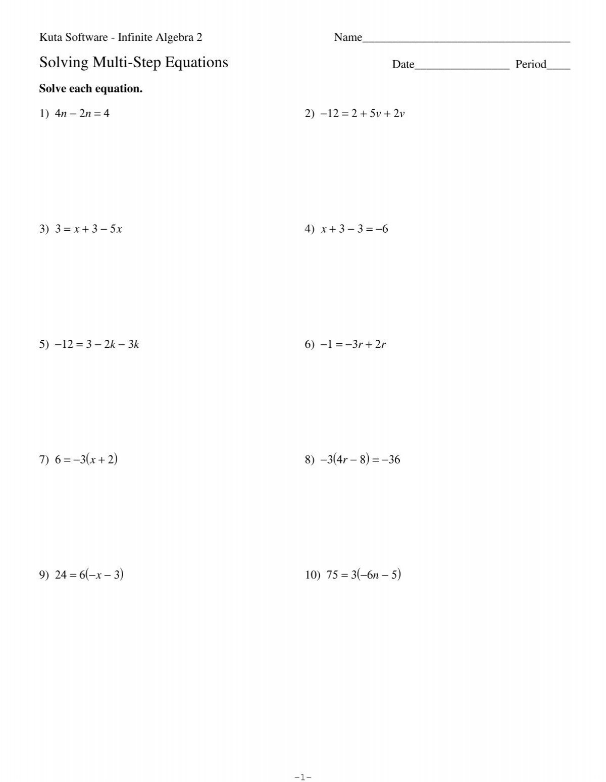 Solving Multi Step Equations Pdf Kuta Software Solving Multi Step Equations Pdf Kuta Software