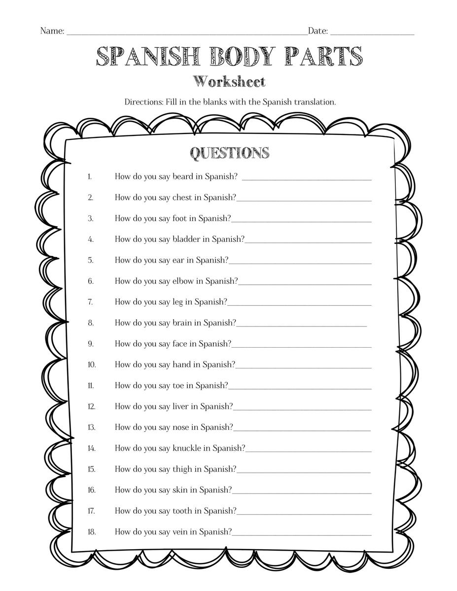 Spanish Body Parts Information Sheet Worksheet And Answer Key Worksheets Library 13 Worksheets Subject Verb In Spanish Free PDF At Worksheeto