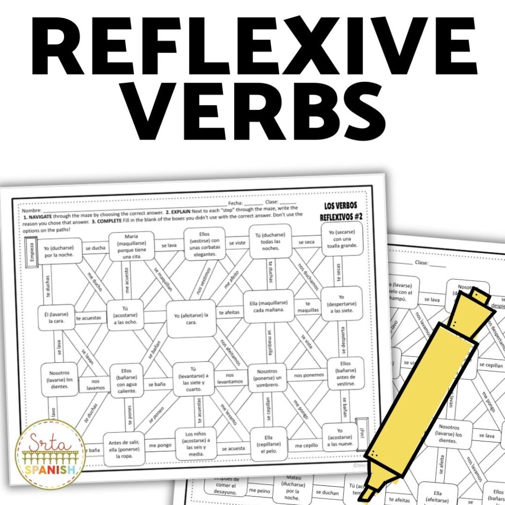 Spanish Present Tense Reflexive Verbs Worksheet Srta Spanish