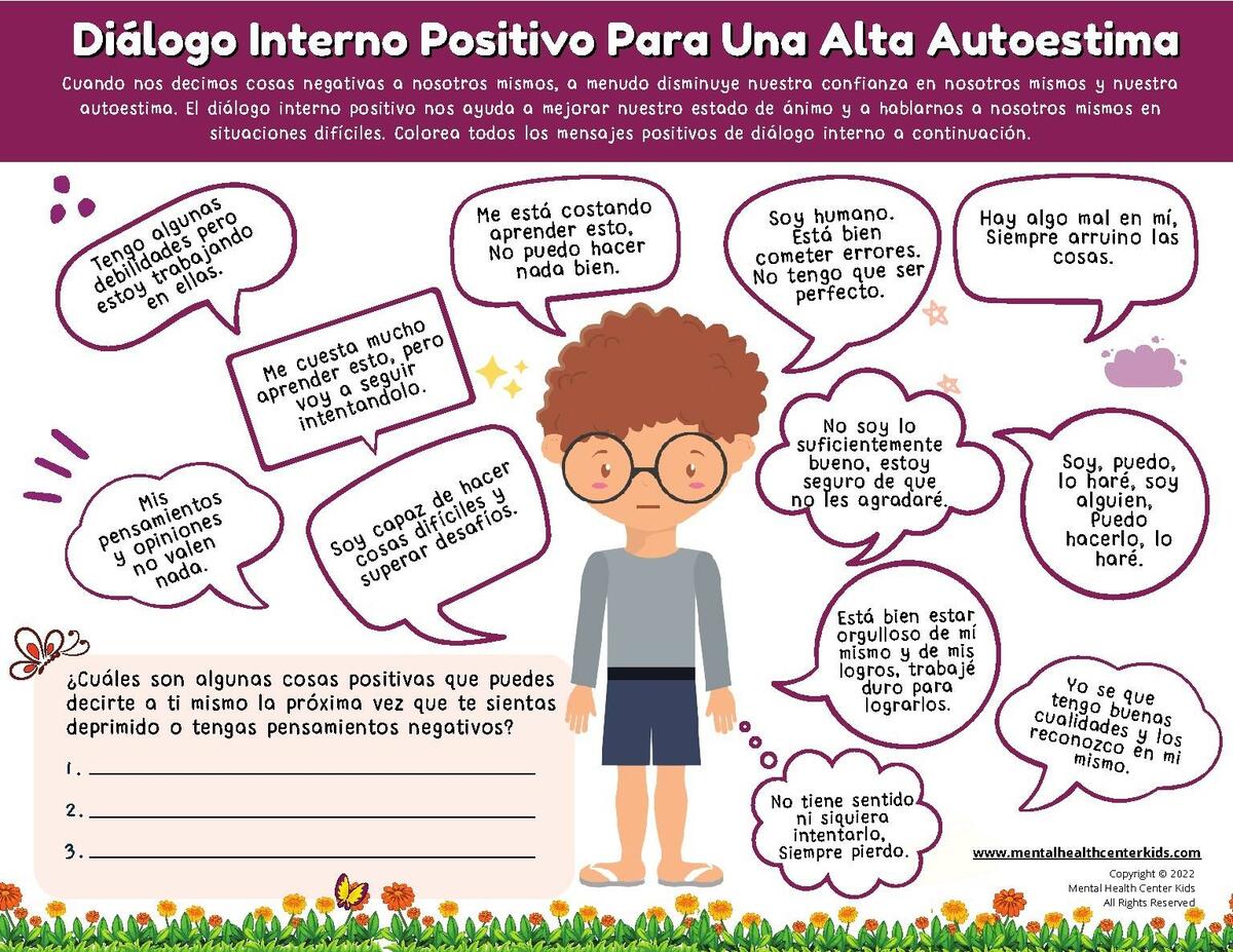 Spanish Self Esteem Worksheet Di Logo Interno Positivo Para Una Alta Autoestima