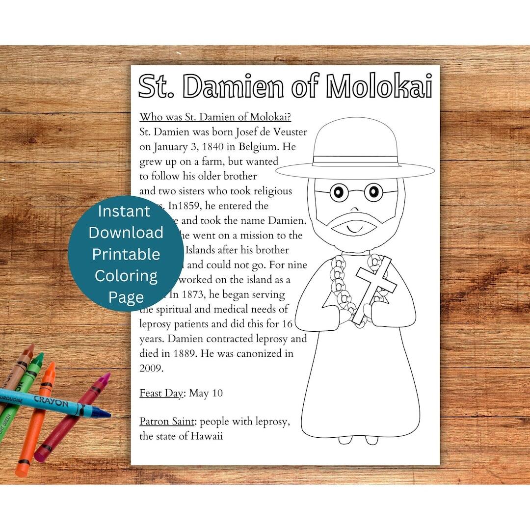 Saint Damien Of Molokai Coloring Page Catholic Saints PDF Digital Download