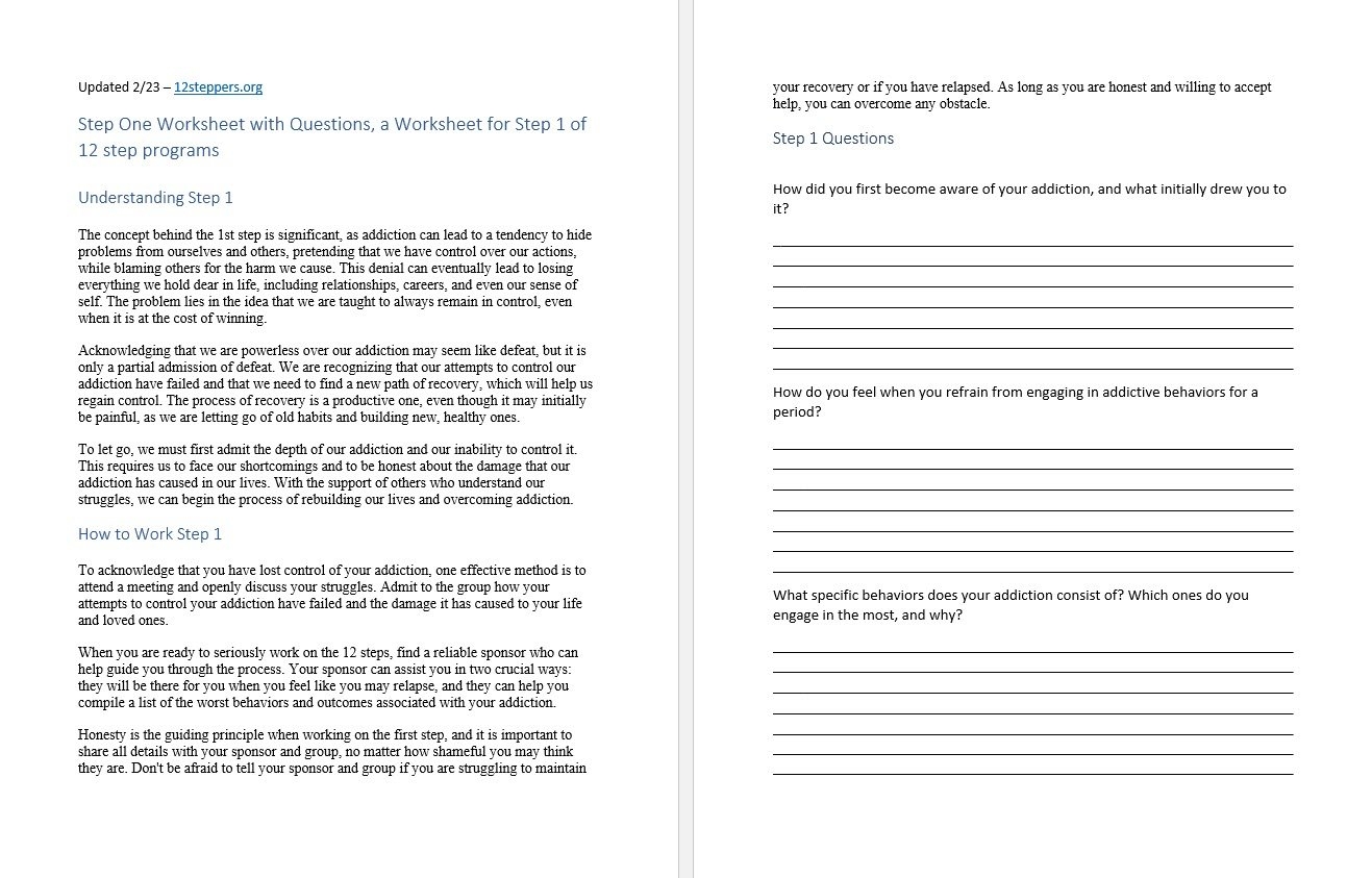 15 12 Step Recovery Worksheets Free PDF At Worksheeto Worksheets Library
