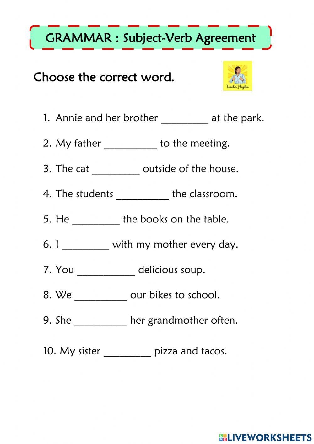 Subject Verb Agreement Worksheet For Year 6 Worksheets Library