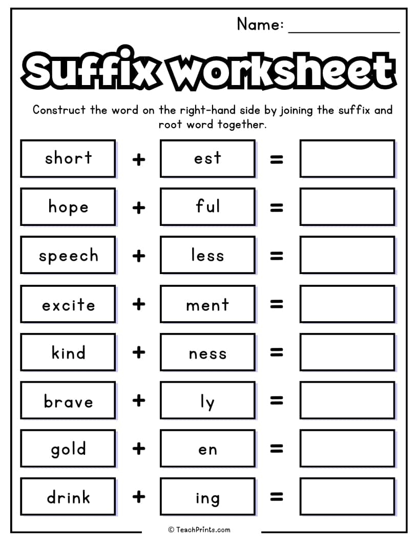 Suffix Worksheets 10 Free PDF Printables Teach Prints Suffixes Worksheets Printable Word Endings Practice