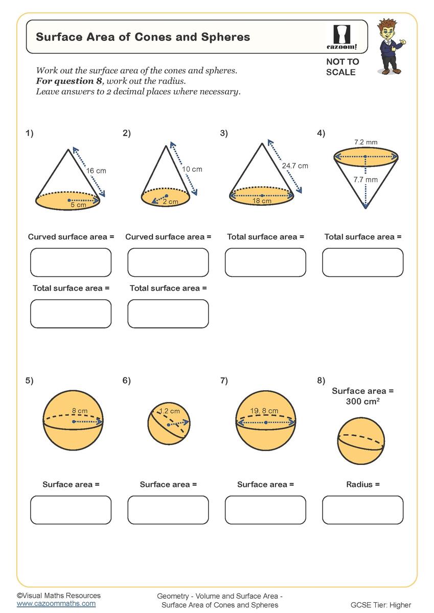 Surface Area Of Cones And Spheres Worksheet Printable PDF Worksheets
