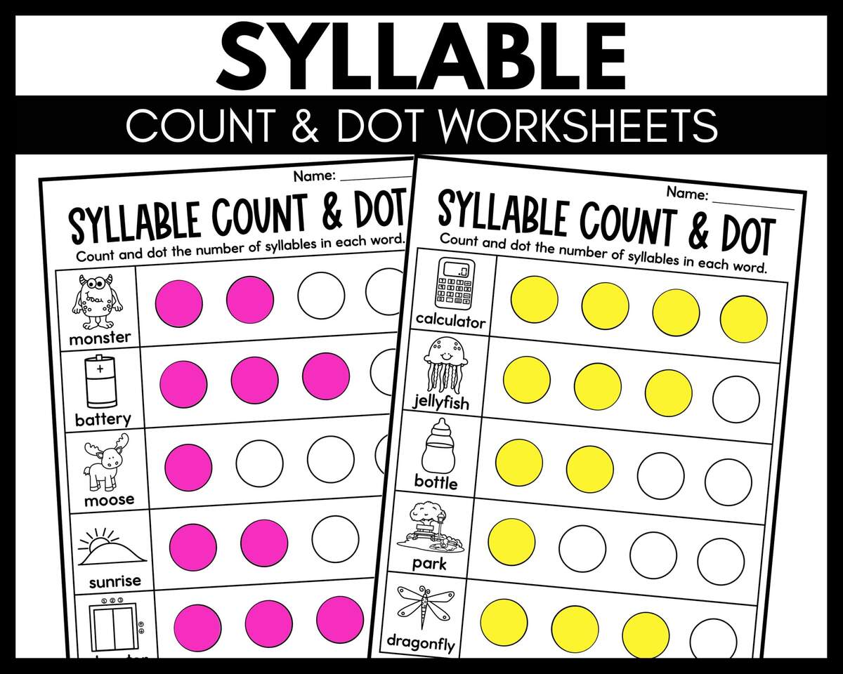 Syllables Worksheets Count Dot Dot Marker Printable Literacy Center Etsy Syllables Worksheets Count Dot Dot Marker Printable Literacy Center Etsy