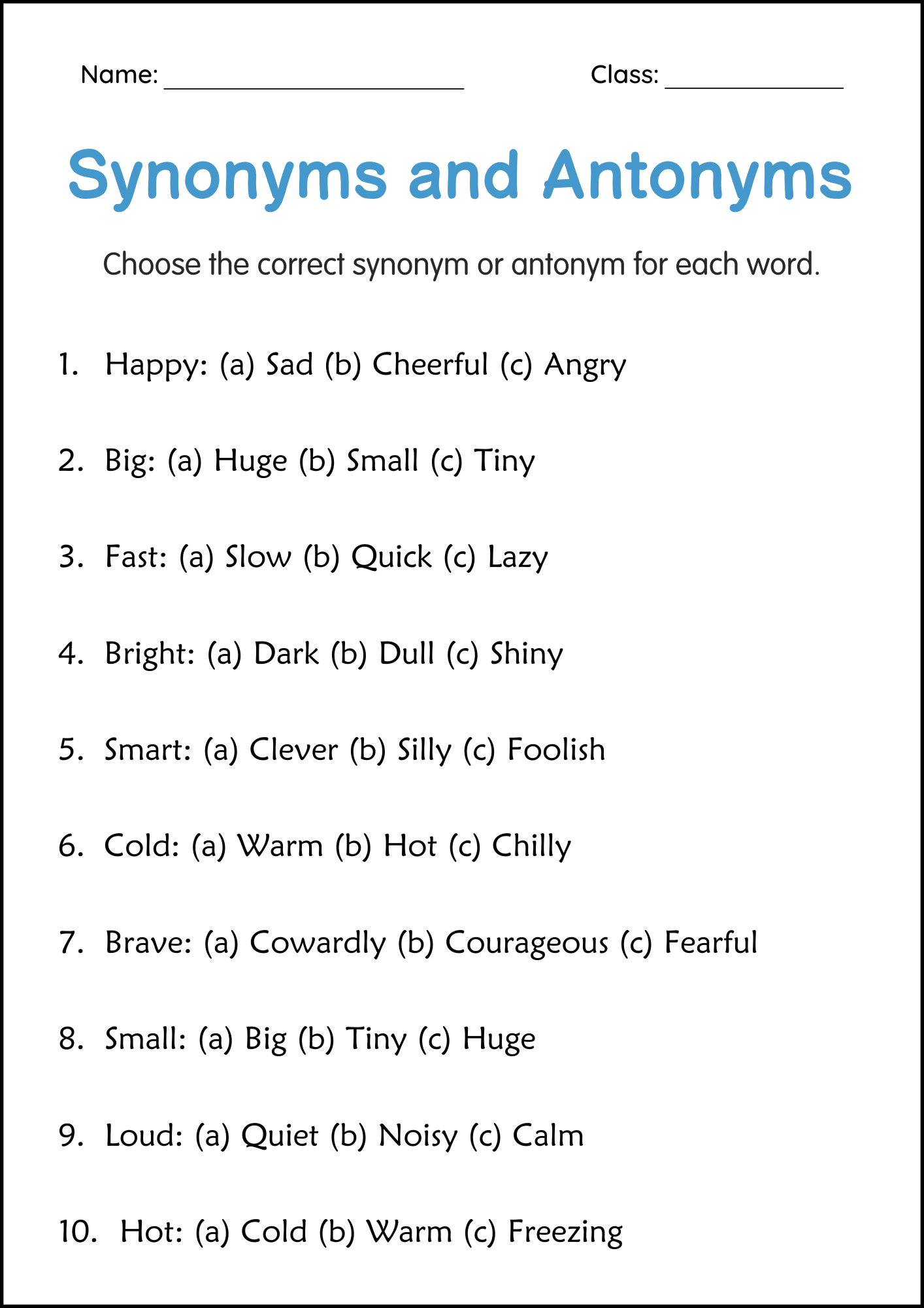 FREE Antonyms And Synonyms Worksheets