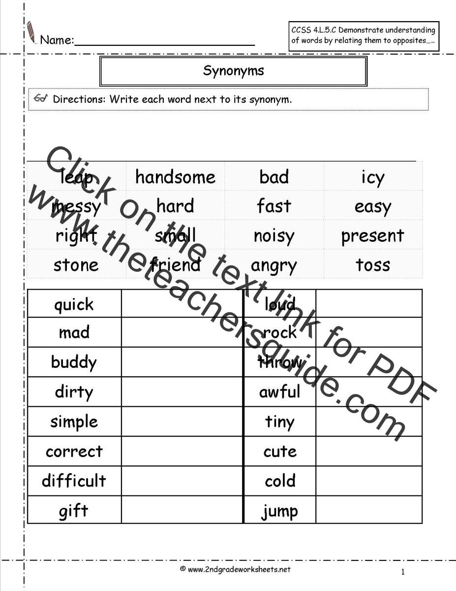 Synonyms And Antonyms Grammar Worksheet For Grade 2 Made By Teachers