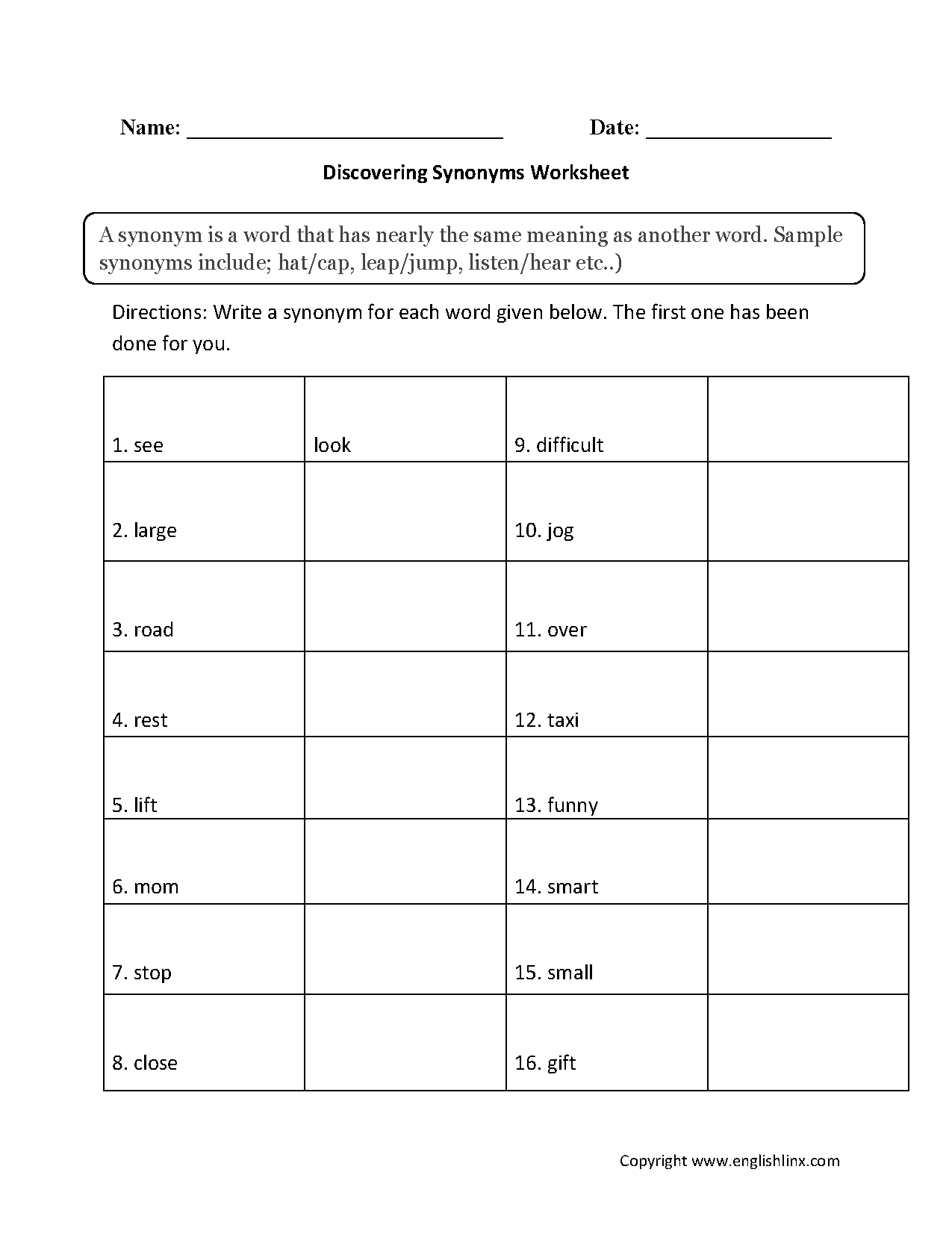 Synonyms Worksheets Free Printable Vocabulary Activities