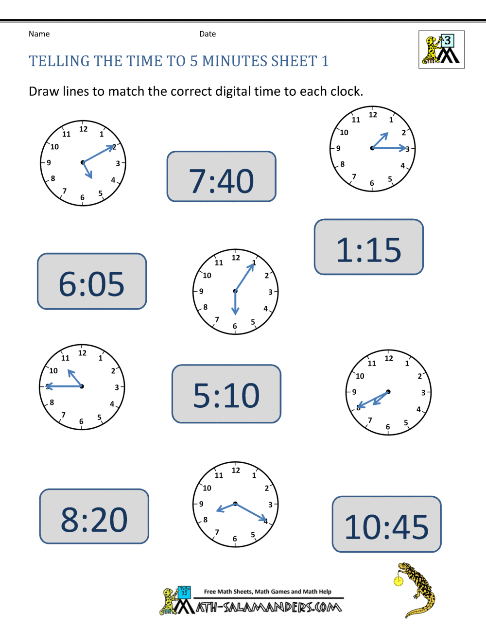 Telling Time To 5 Minutes Worksheets 60 Free Telling Time Worksheets Teach Prints