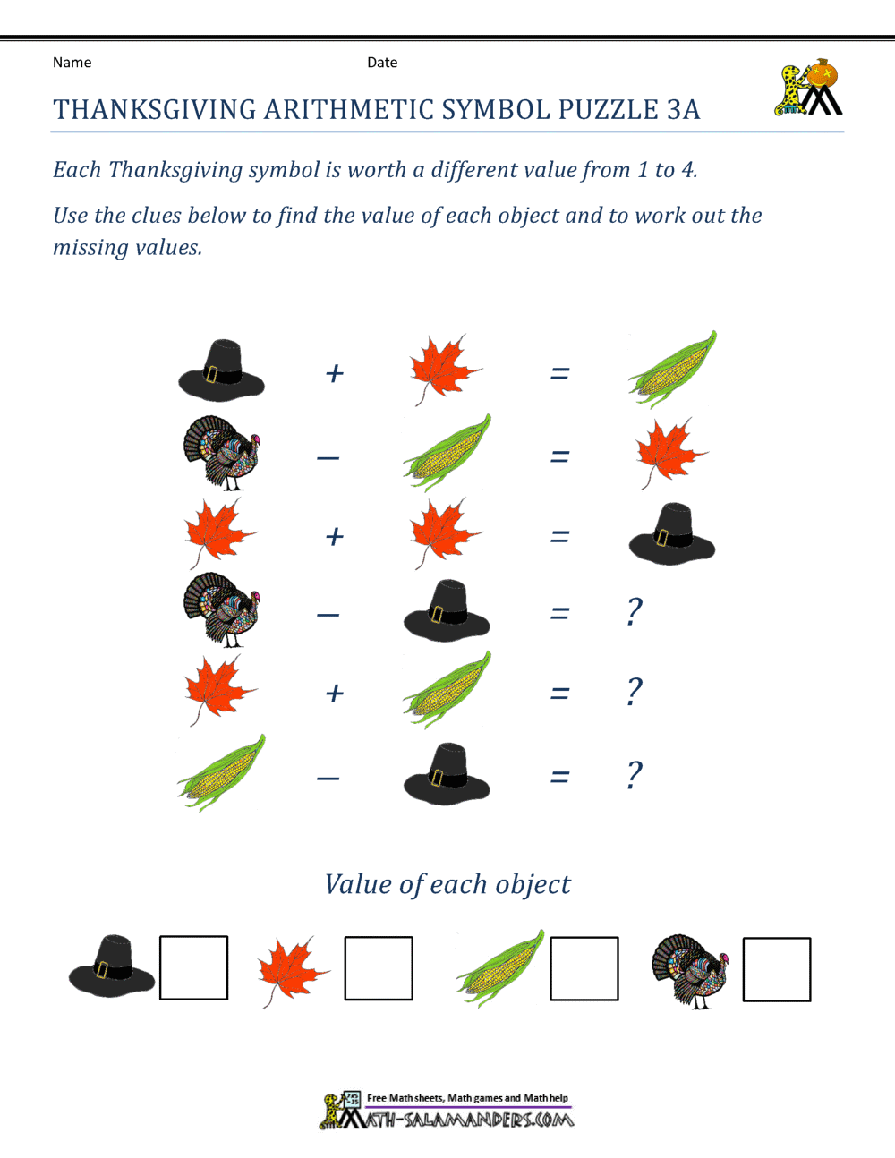 Thanksgiving Math Worksheets 3rd Grade