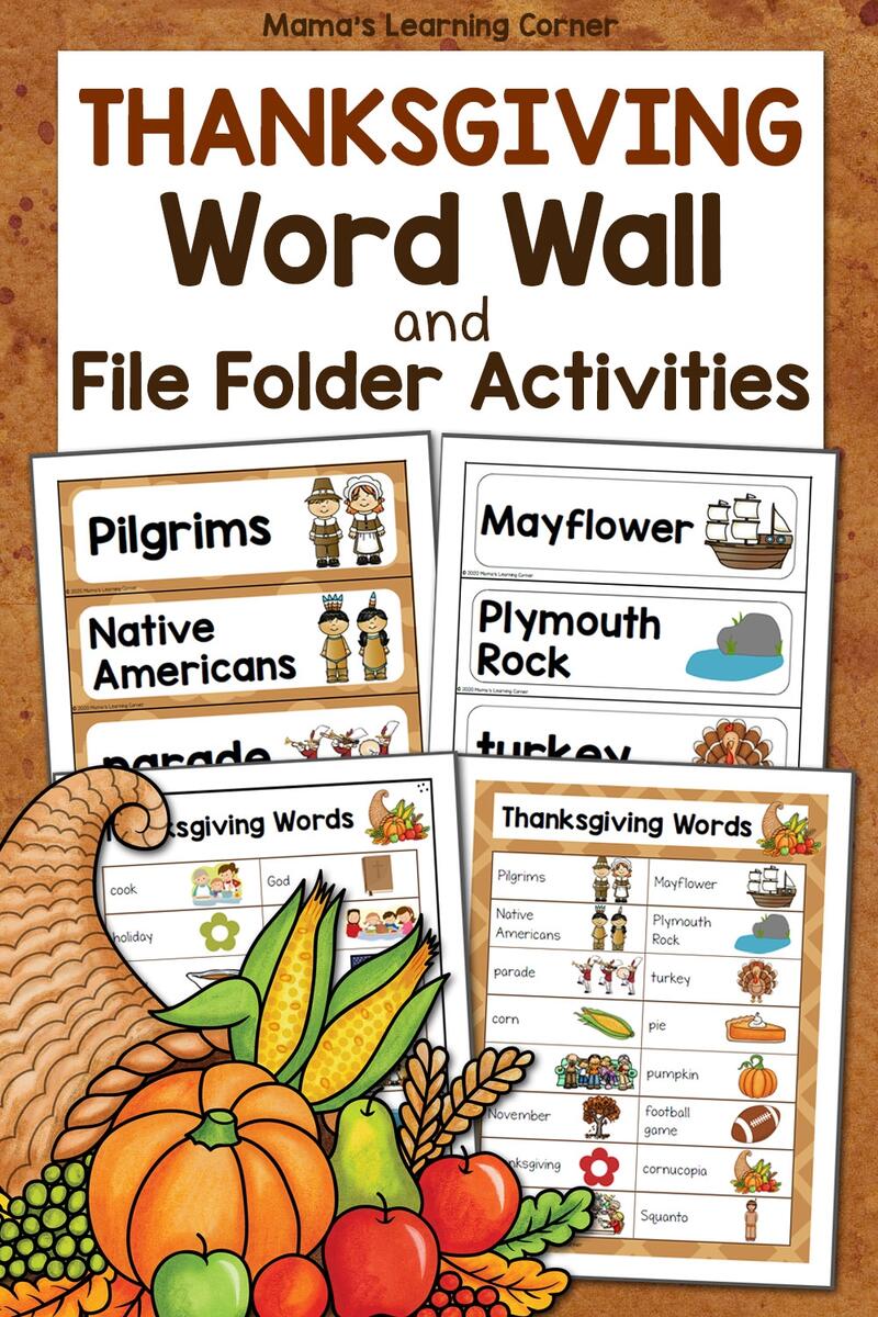 Thanksgiving Vocabulary Word Wall With File Folder Activities Mamas Learning Corner Fall Word Wall Activities Pre K Printable Fun