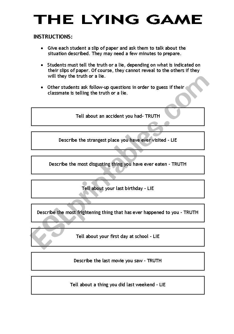 The Lying Game ESL Worksheet By Emy Lee