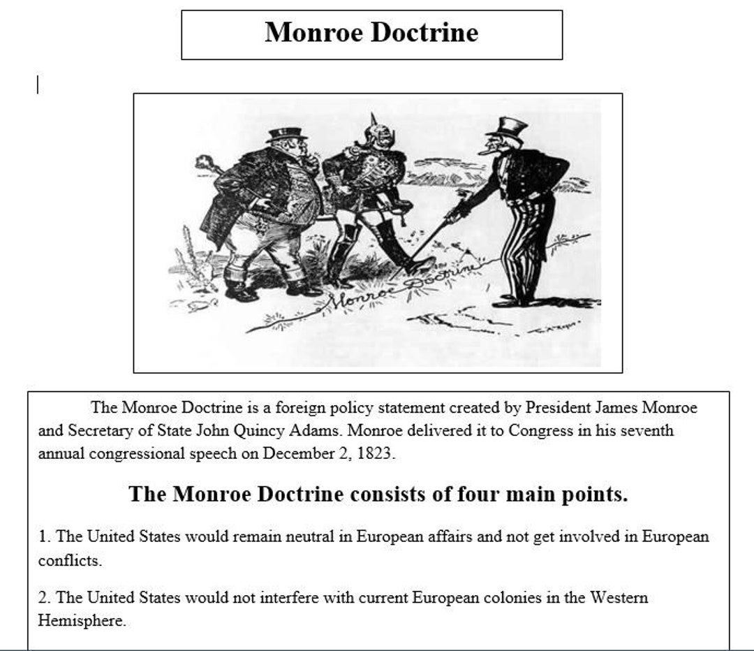 The Monroe Doctrine Reading Activity Etsy