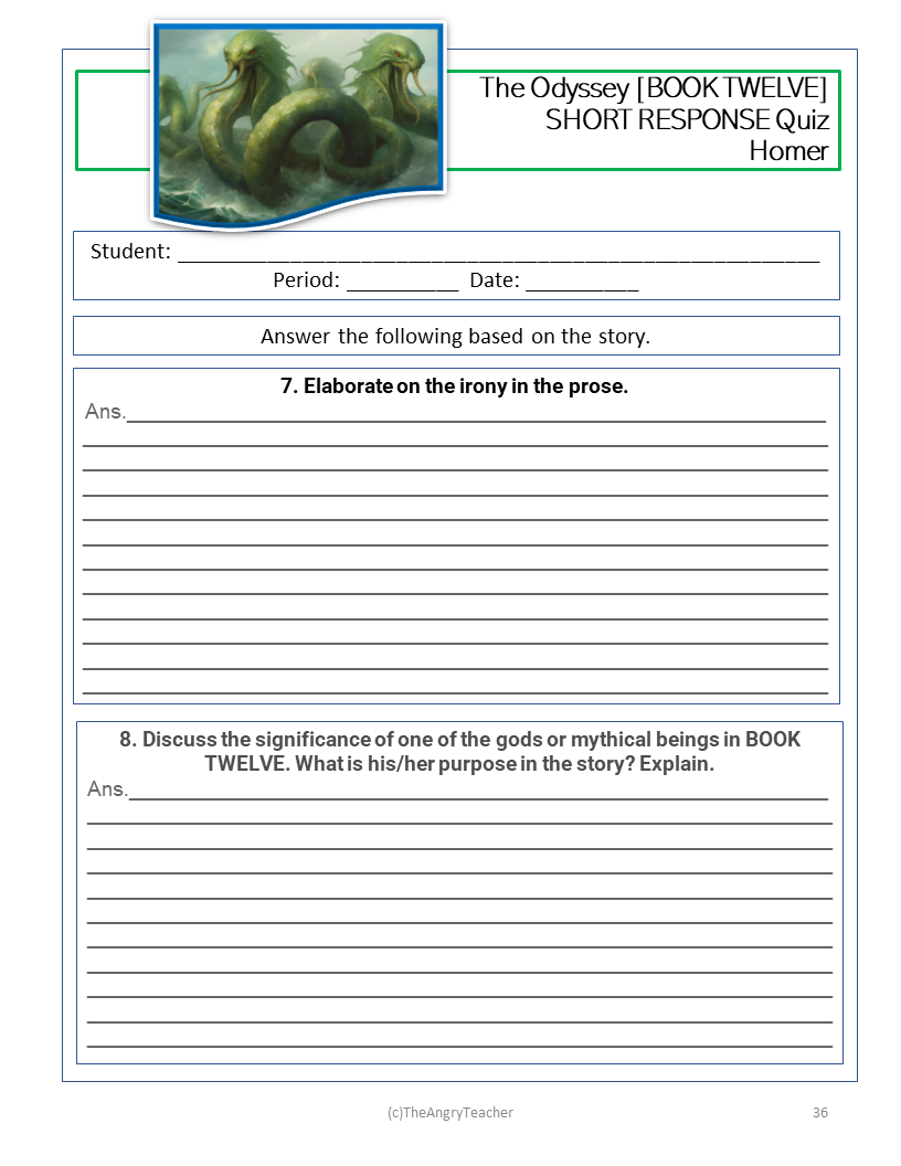 THE ODYSSEY BOOK TWELVE WORKSHEETS ACTIVITIES Classful THE ODYSSEY BOOK TWELVE WORKSHEETS ACTIVITIES Classful