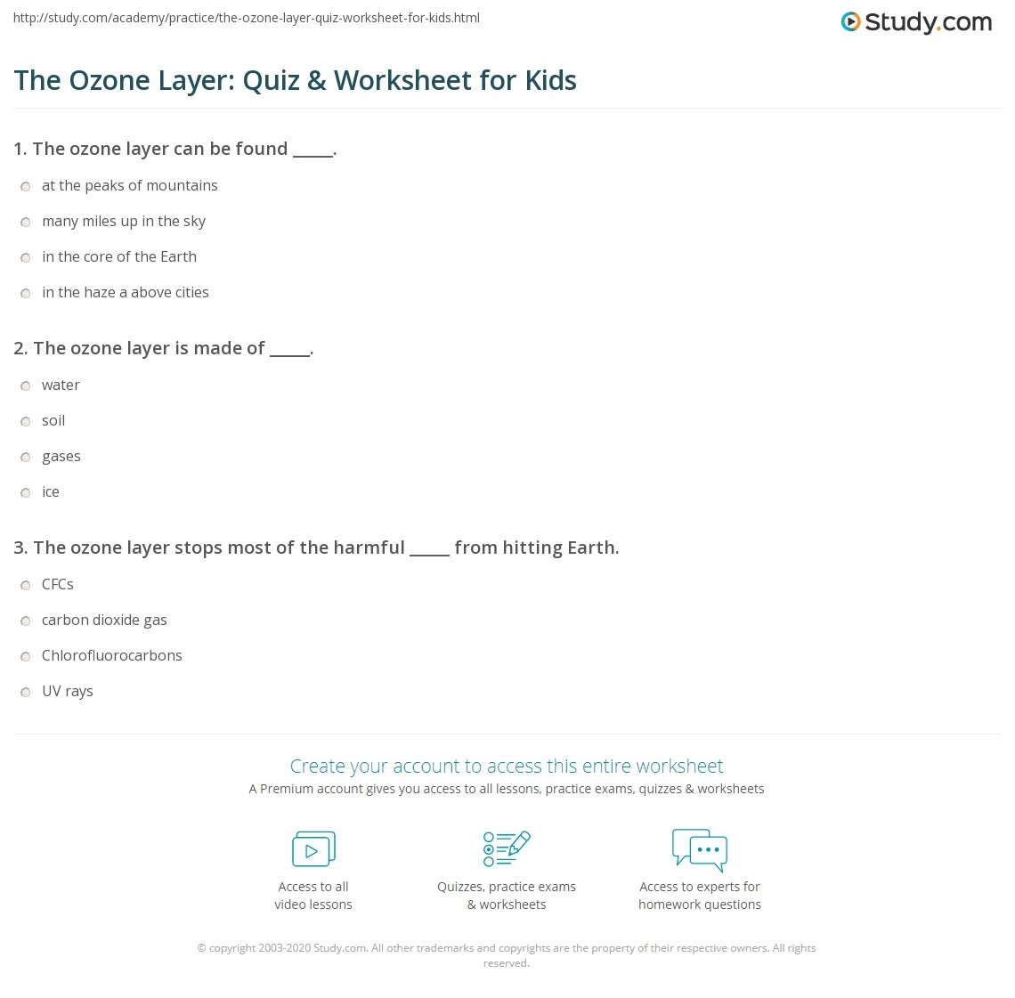 The Ozone Layer Quiz Worksheet For Kids Study The Ozone Layer Quiz Worksheet For Kids Study