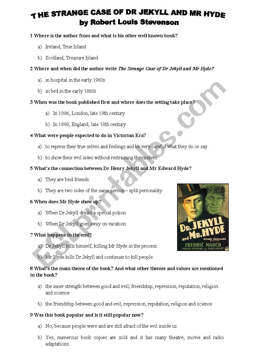 The Strange Case Of Dr Jekyll And Mr Hyde ESL Worksheet By Julia76