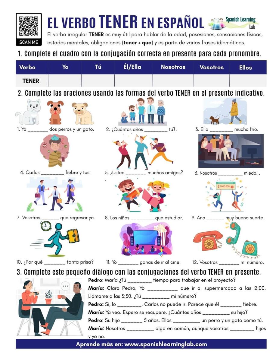 Spanish Tener Conjugation Translation Worksheet By Darin Carlisle
