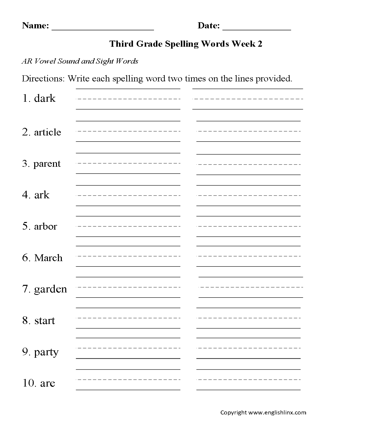 Grade 3 Spelling Words Worksheets Games4esl