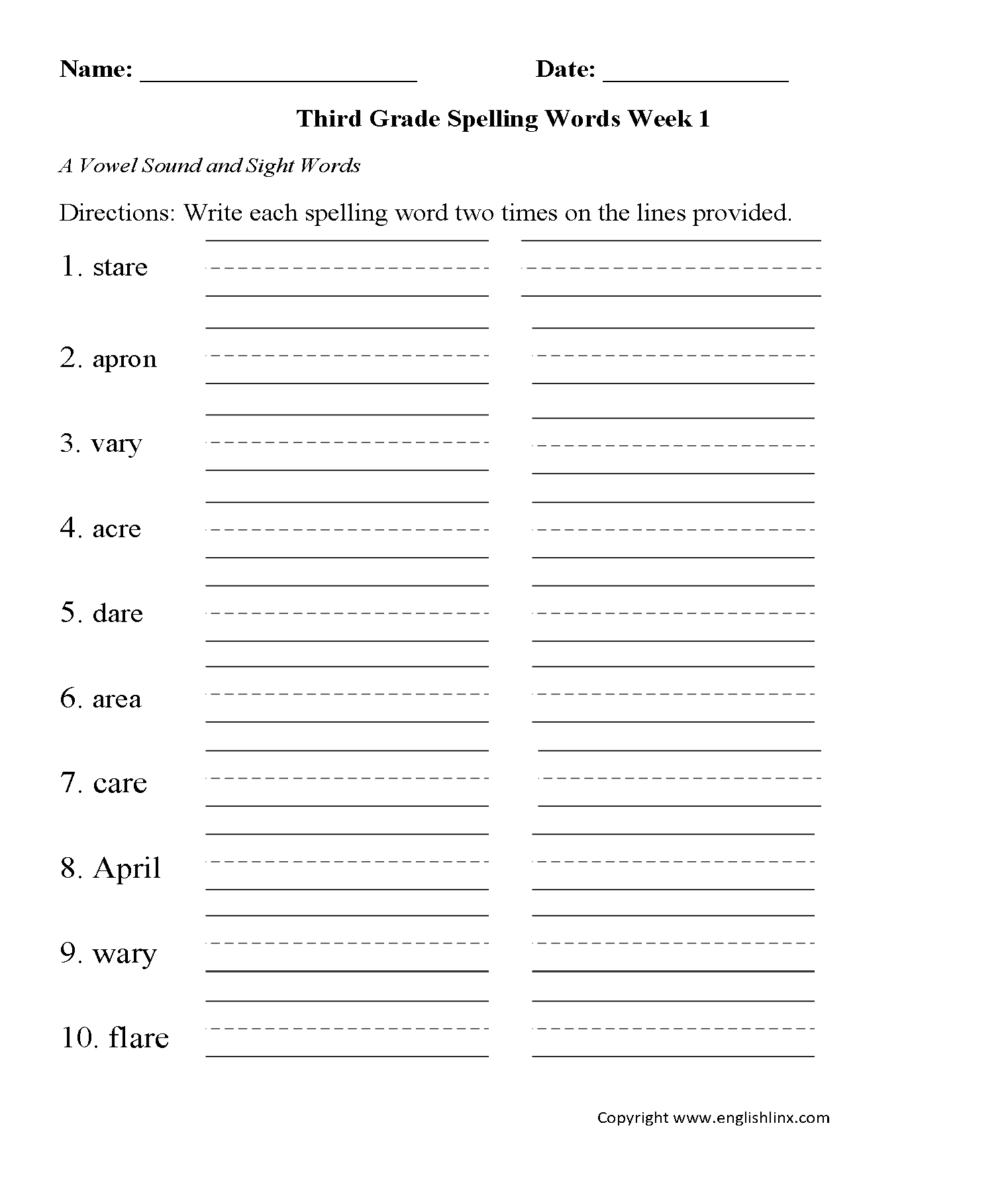 Third Grade Spelling Worksheets Printable Word Lists Practice Activities Grade 3 Spelling Words Worksheets Games4esl