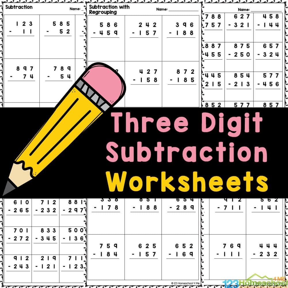 Three Digit Subtraction Worksheets