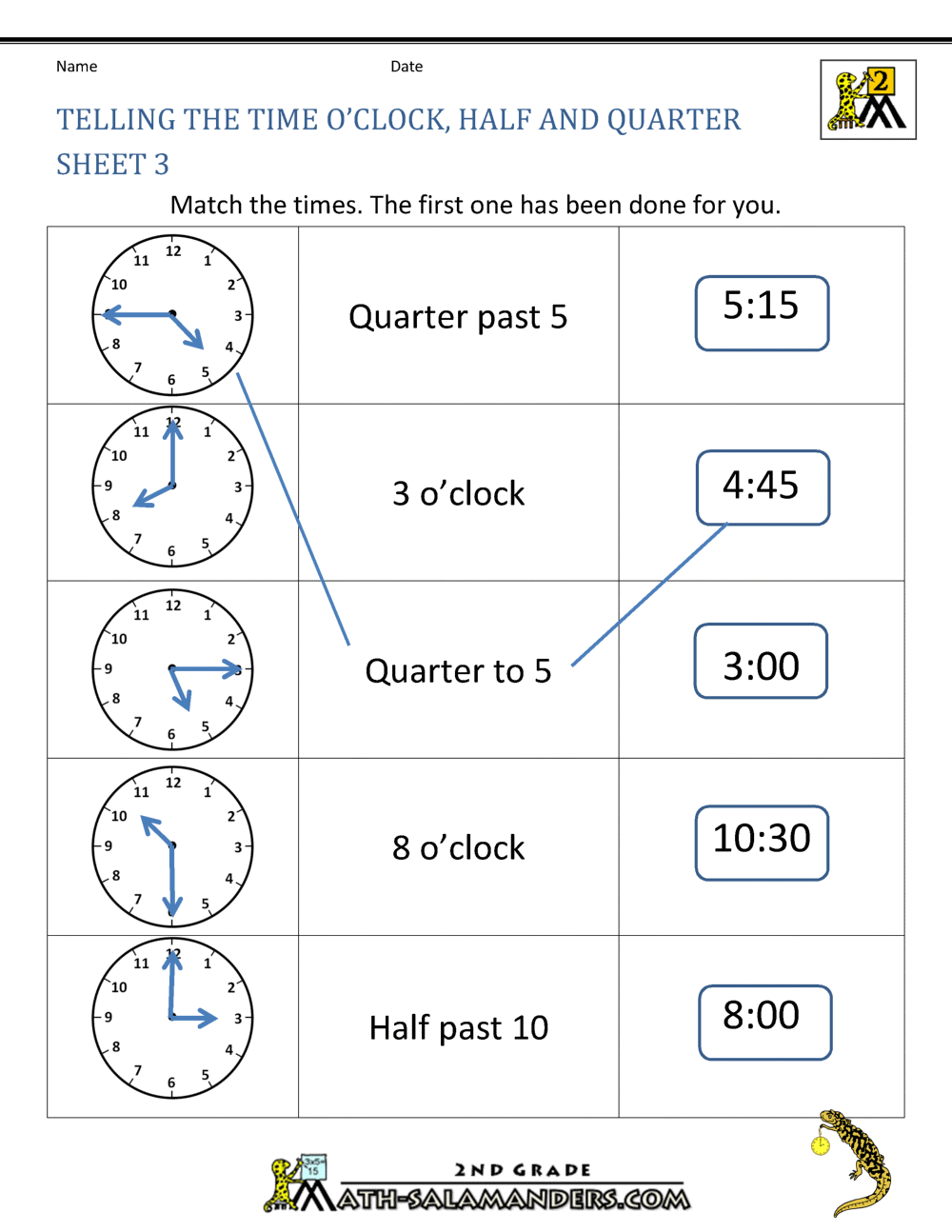 Telling Time Worksheets O Clock And Half Past