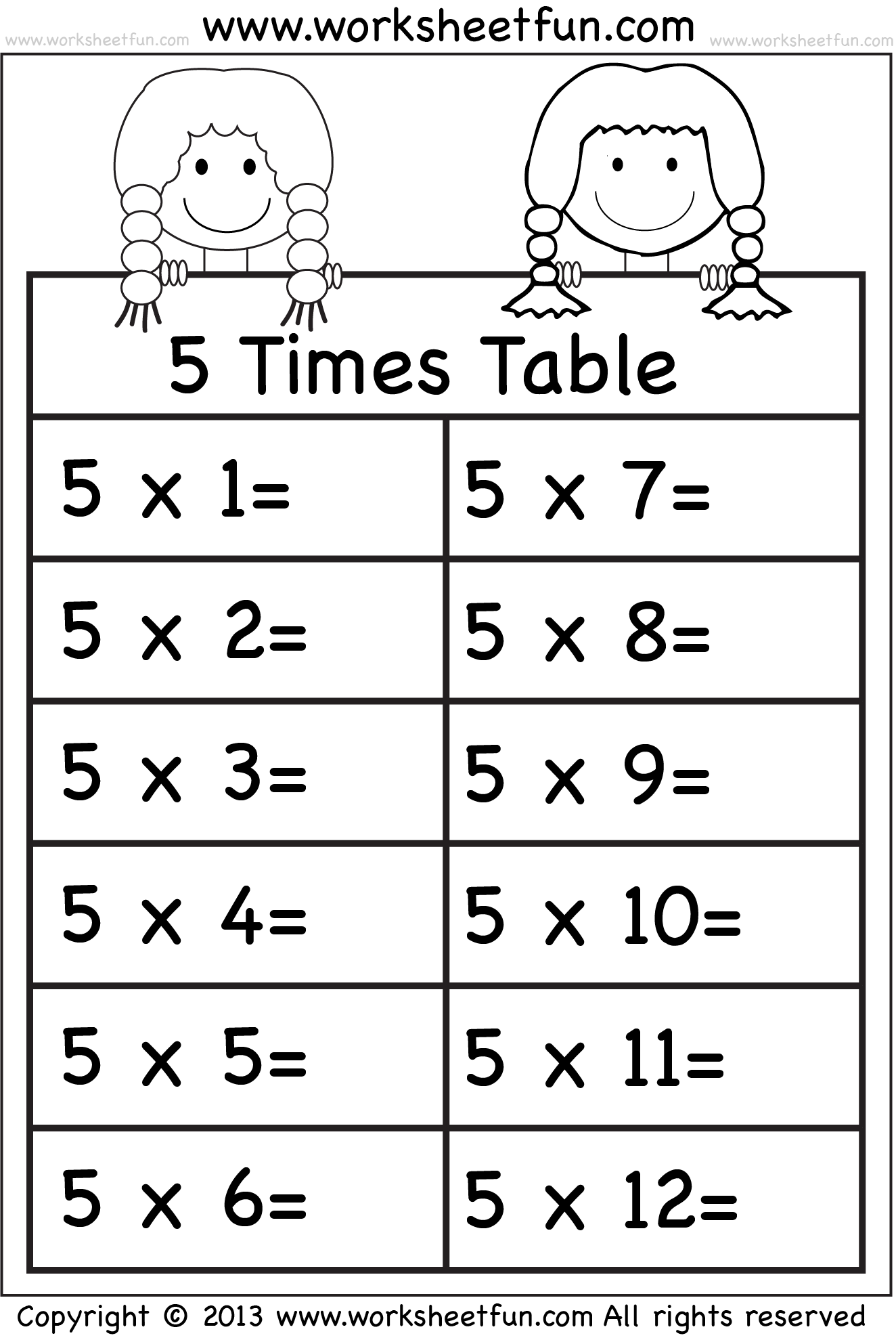 5 Times Table Worksheet Page
