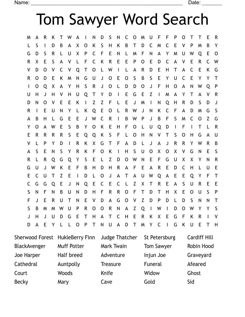 Tom Sawyer Bingo Cards WordMint