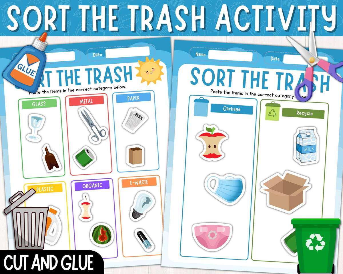 Trash Sorting Activity Printable Worksheets Earth Day Activities Garbage Sorting Game Environment Recycling Sort Cut And Paste PDF Etsy