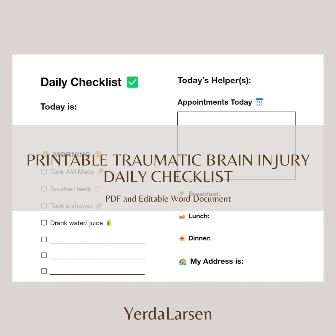 Traumatic Brain Injury Daily Planner Etsy Brain Injury Worksheets Etsy